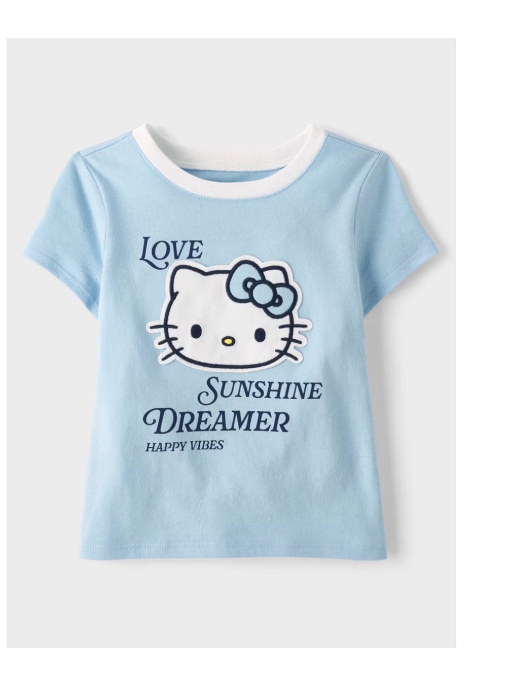 NWT:Toddler Girls Hello Kitty® Appliqué Happy Vibes Ringer Graphic Tee-Blue 4T